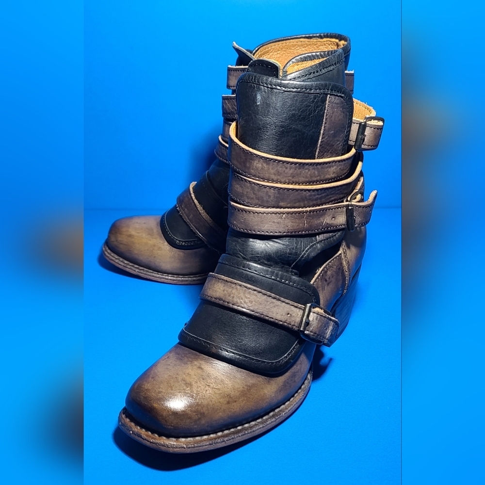 Freebird Darlin Womens Gray Black Leather Strappy Ankle Boots Square Toe